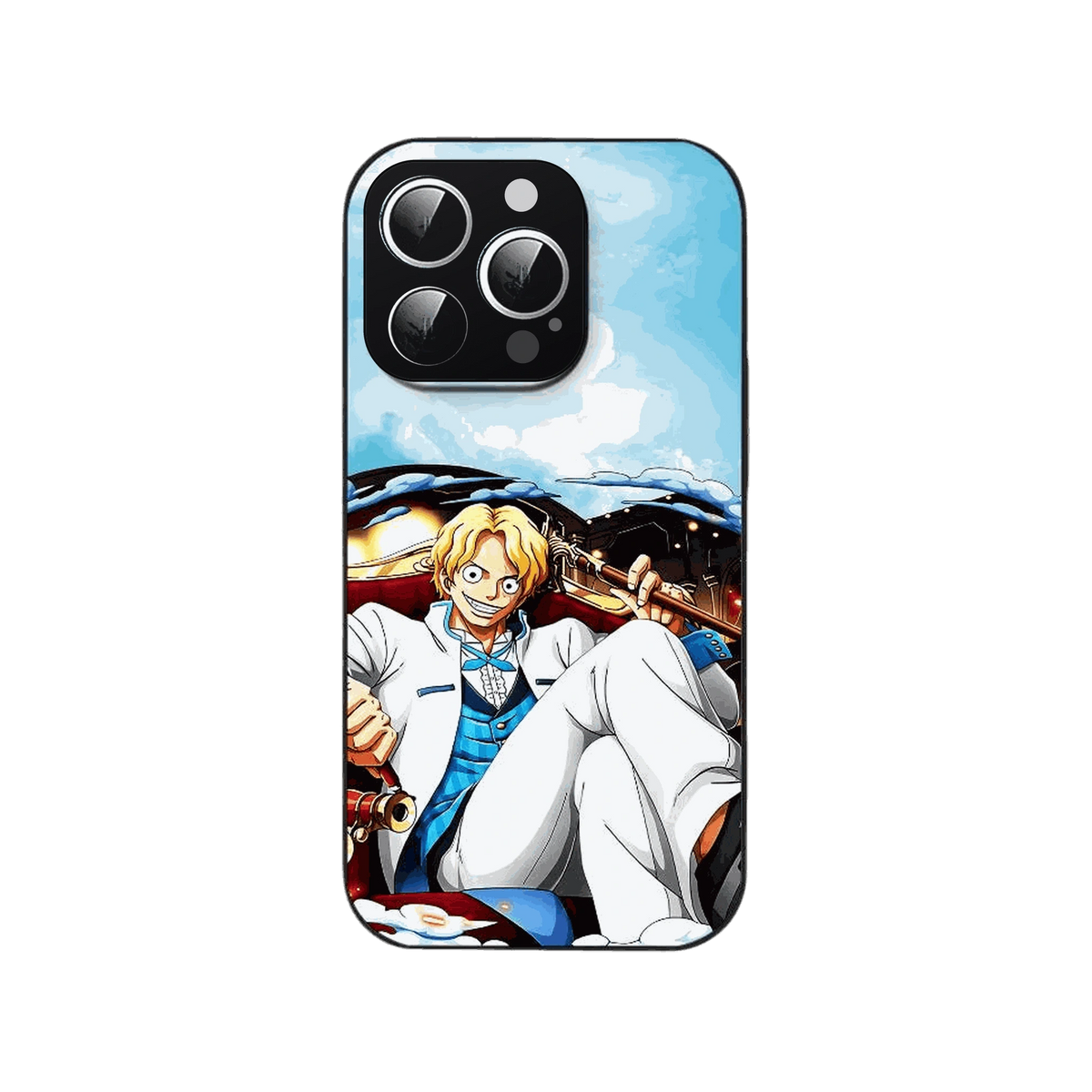 Coque iPhone One Piece illustrant tenue claire, ciel degage, aucune flamme