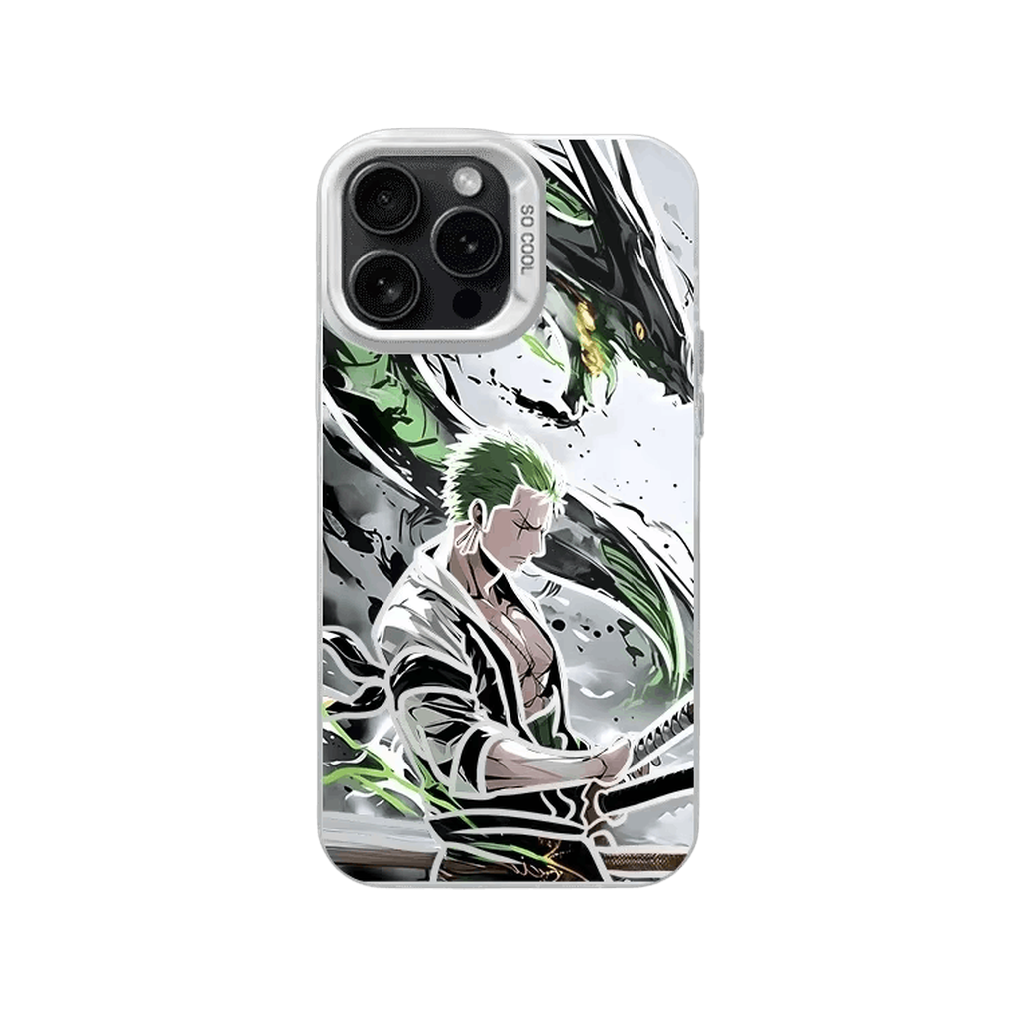 Coque iPhone One Piece – Zoro et le Dragon d'Encre, dominante vert et noir