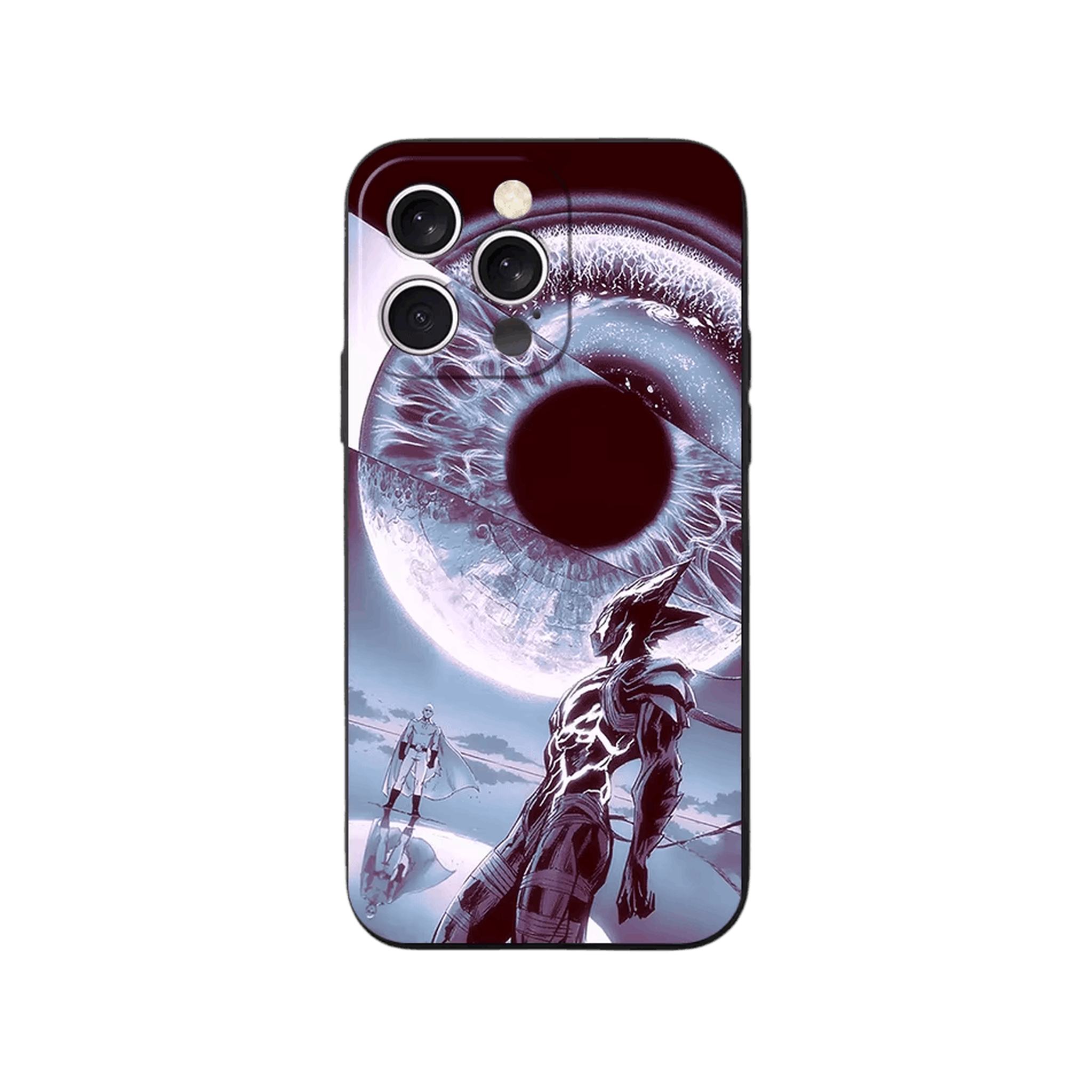 Coque iPhone One Punch Man – Garou, l'Œil dans le Ciel, dominante violet sombre