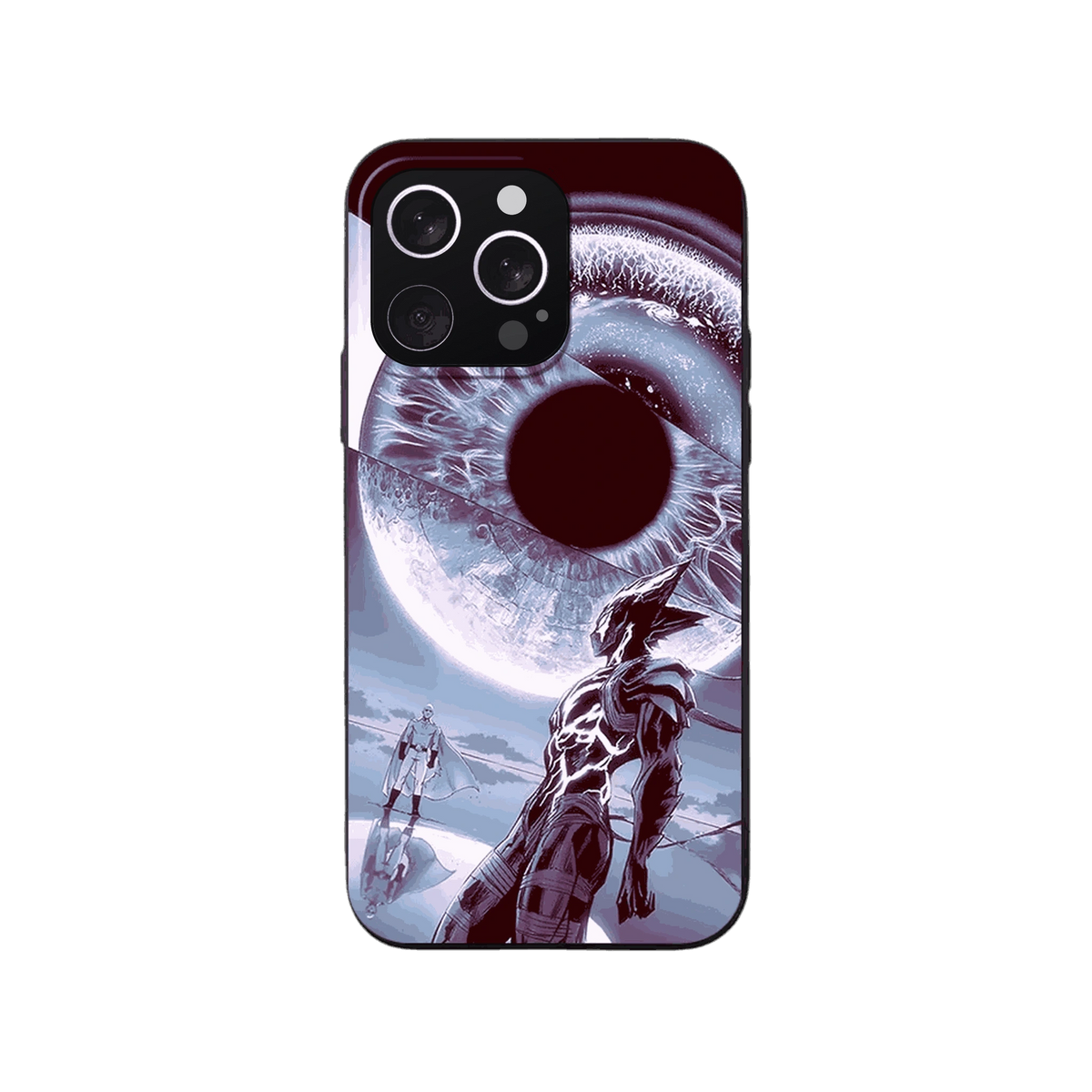 Coque iPhone One Punch Man – Garou, l'Œil dans le Ciel, dominante violet sombre