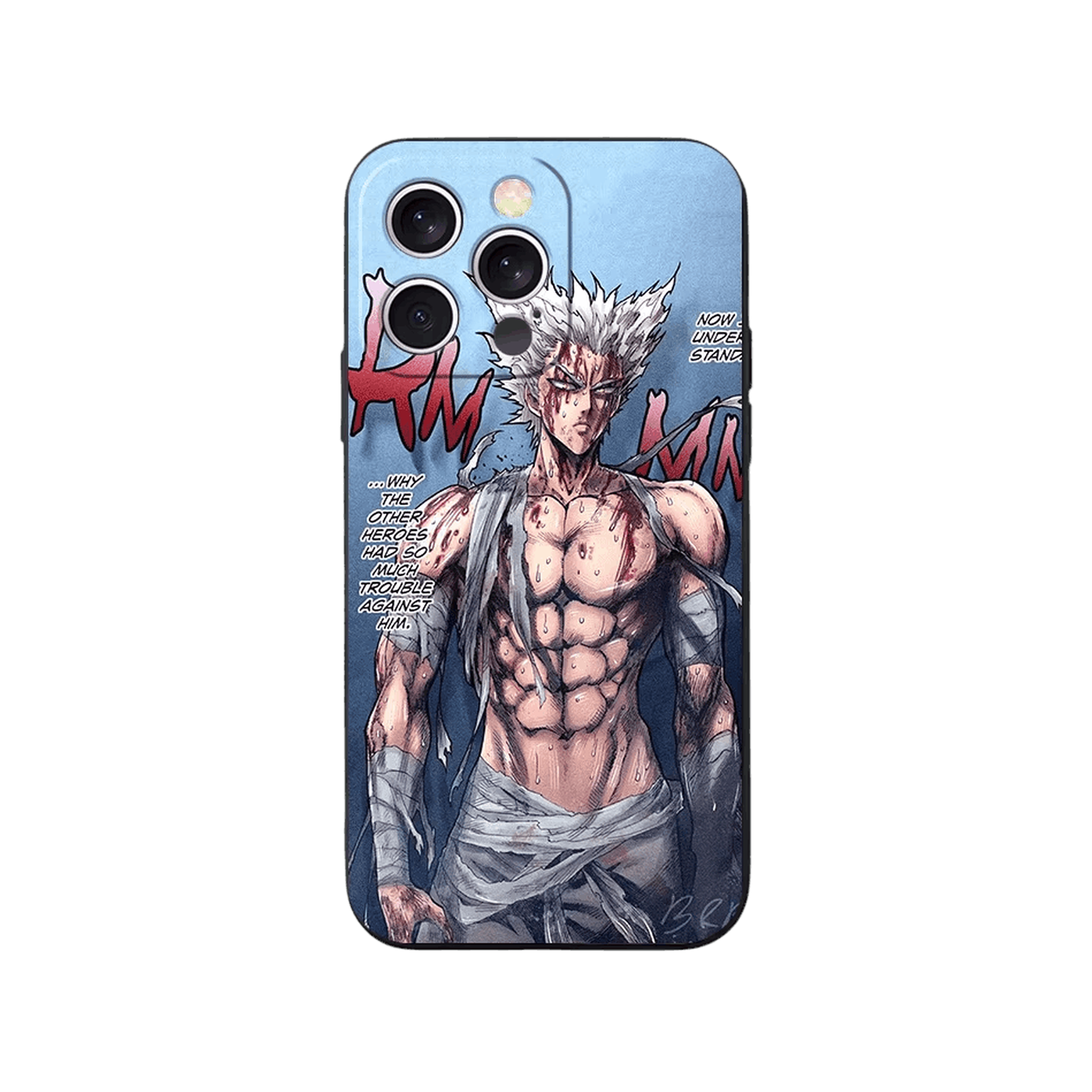 Coque iPhone One Punch Man – Garou, Planche Bleue, dominante bleu clair