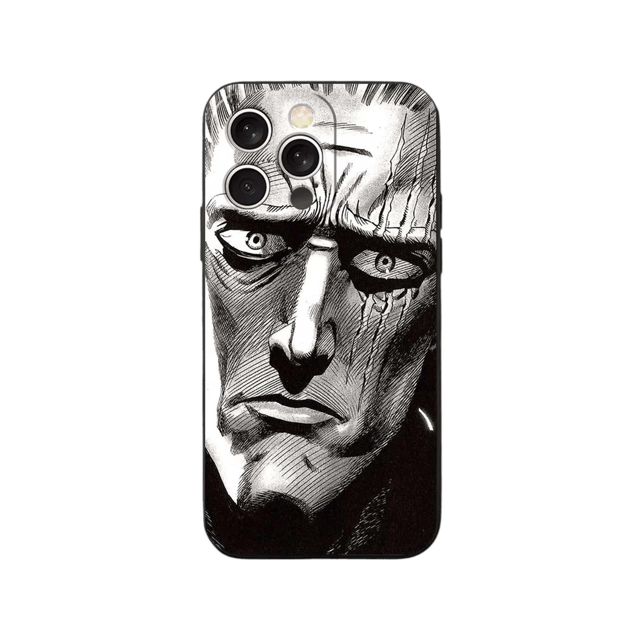 Coque iPhone One Punch Man – King, Portrait à l'Encre, dominante noir et blanc