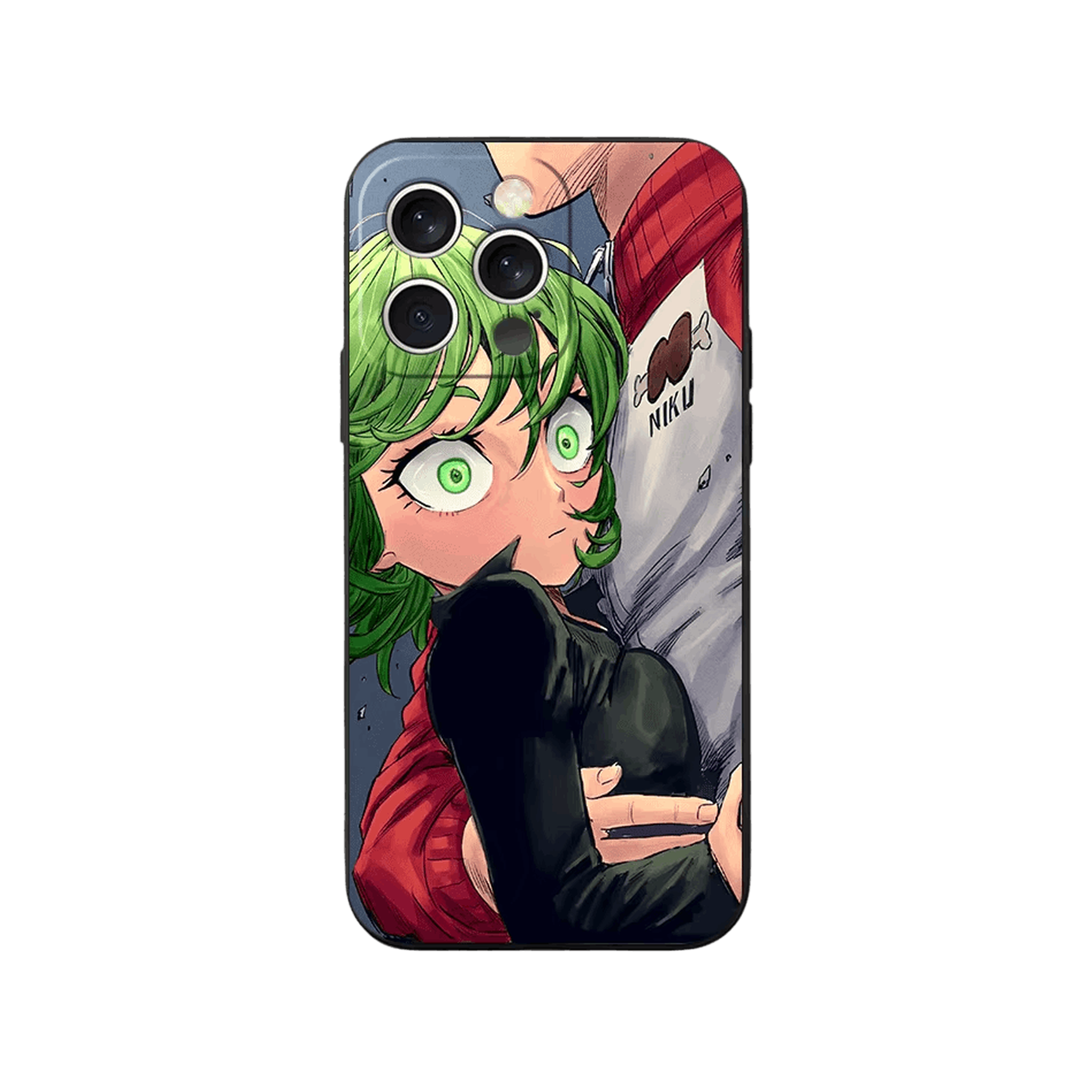 Coque iPhone One Punch Man – Tatsumaki et Saitama, dominante vert et rouge