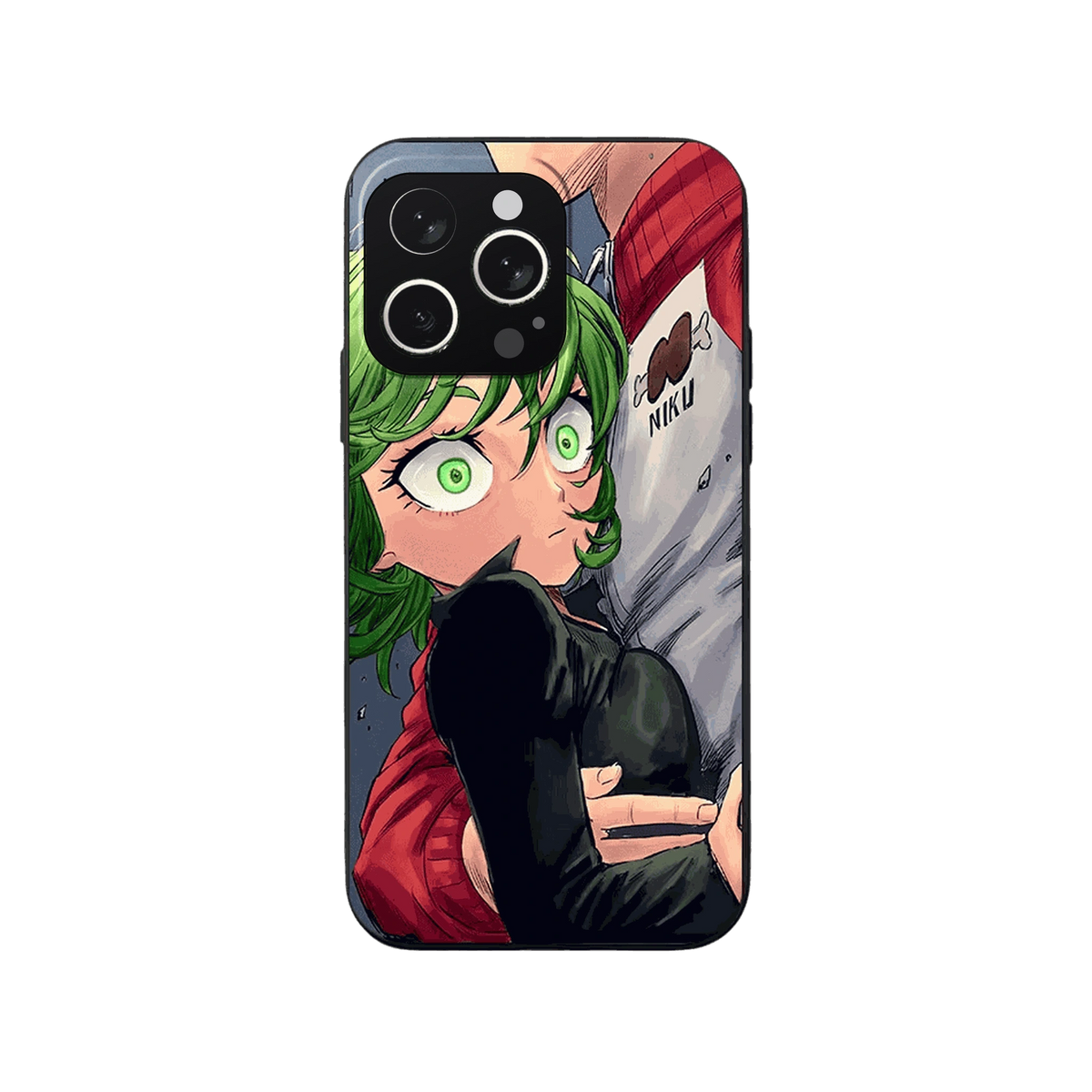 Coque iPhone One Punch Man – Tatsumaki et Saitama, dominante vert et rouge
