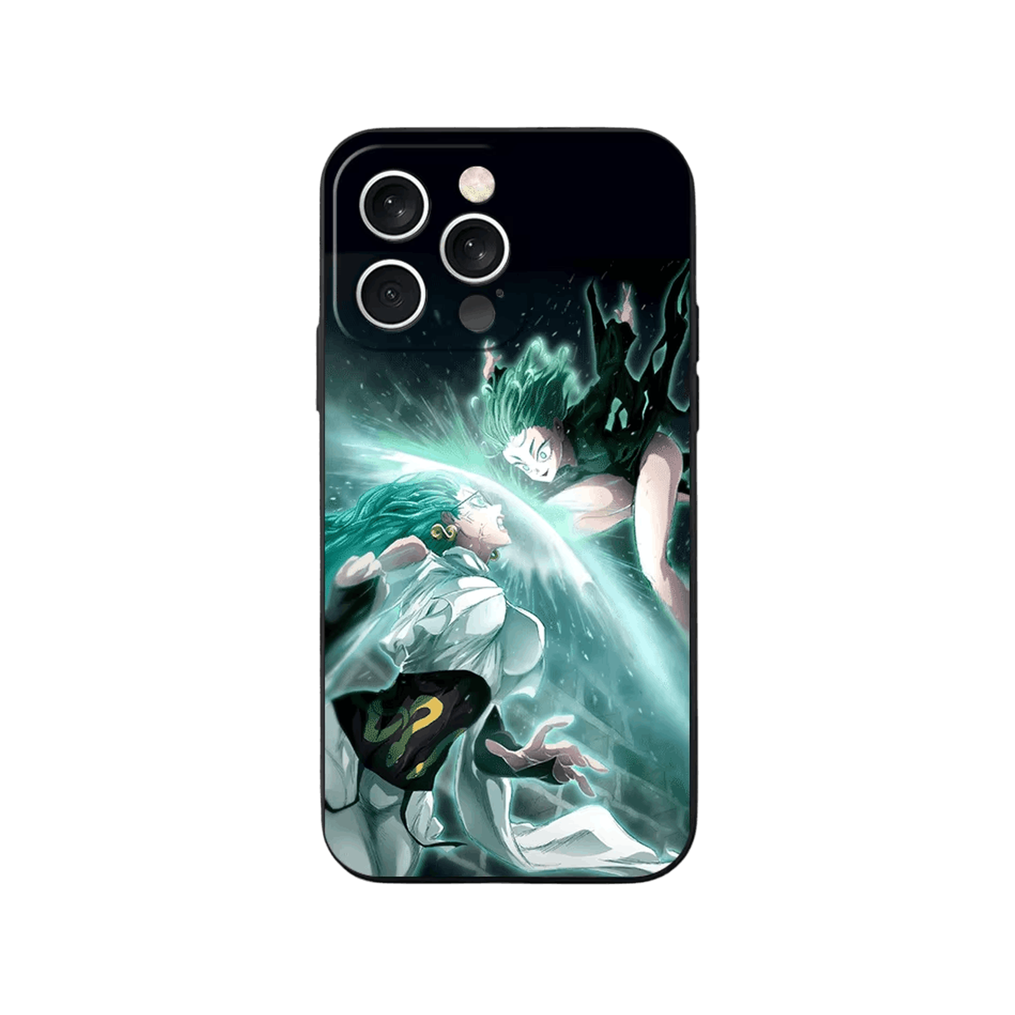Coque iPhone One Punch Man – Tatsumaki, Souffle Turquoise, dominante turquoise et noir