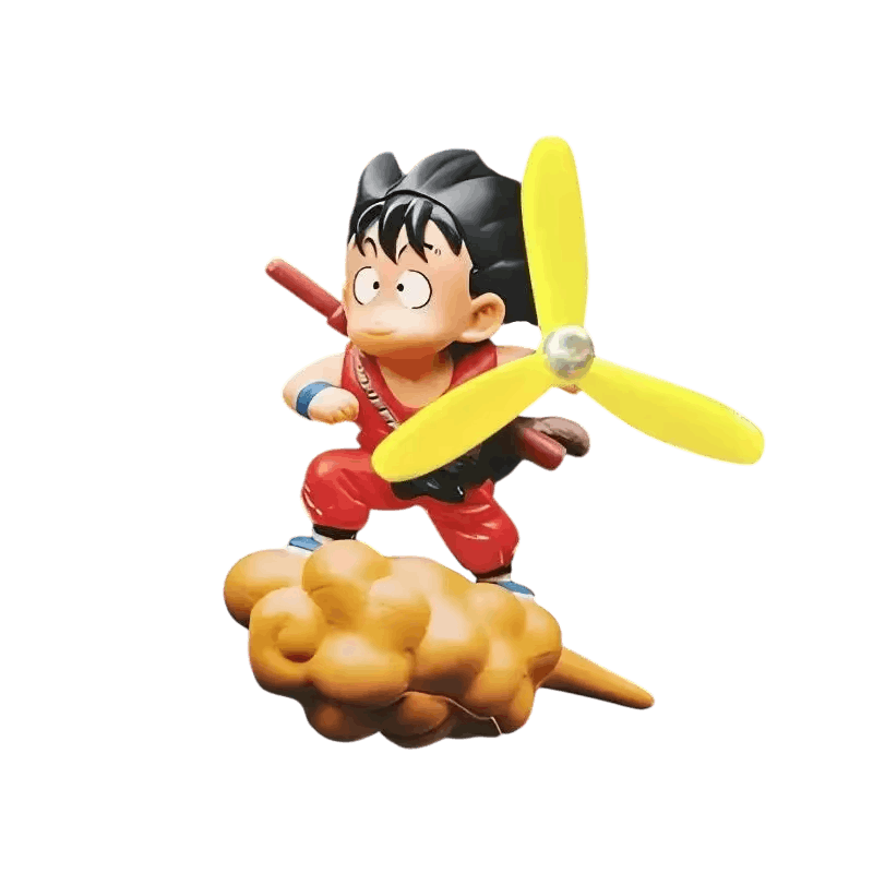 Figurine Sangoku enfant chevauchant le Nuage Magique doré, hélice jaune sur le côté