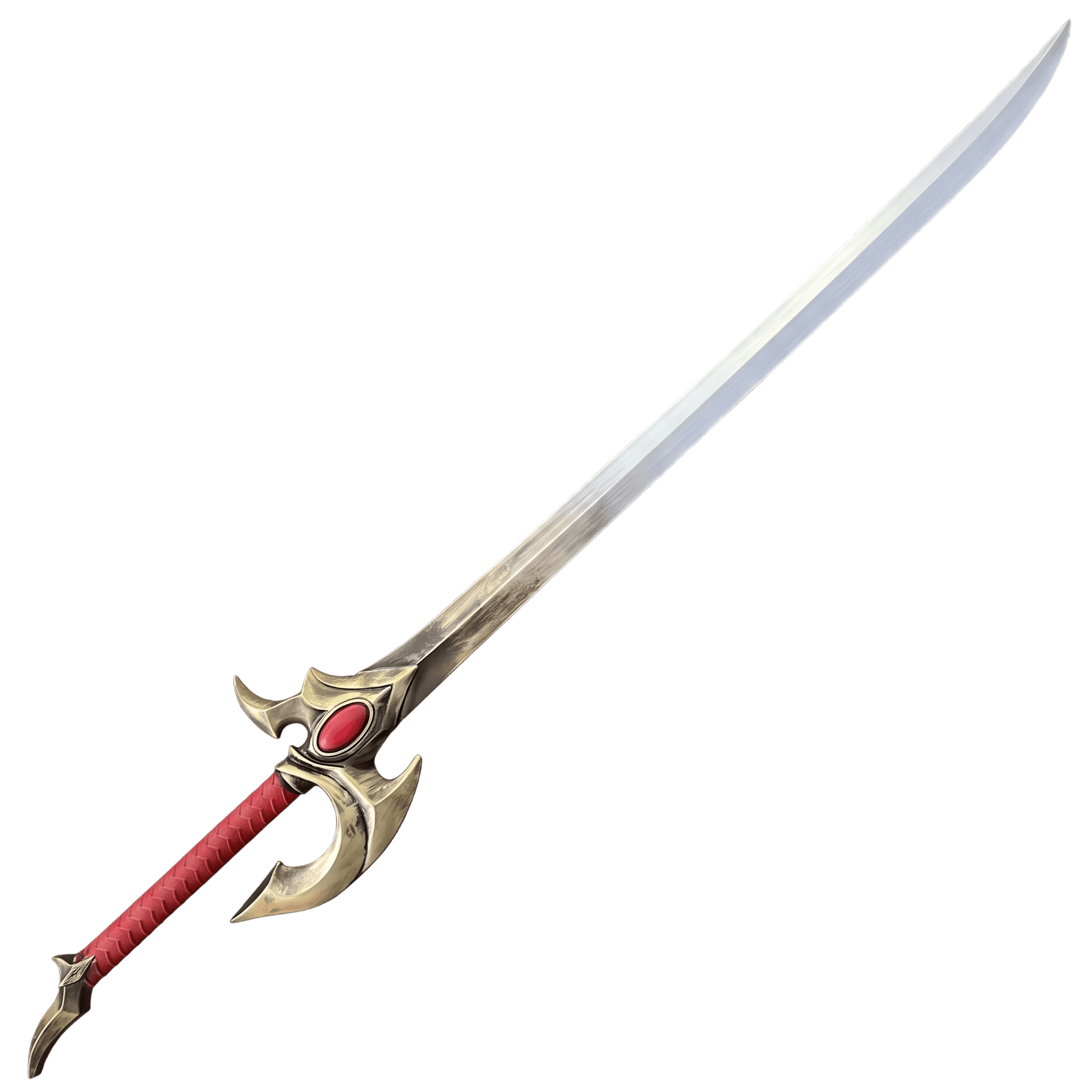 Sabre du Roi Démon de Solo Leveling détouré sur fond blanc, lame courbe et garde dorée