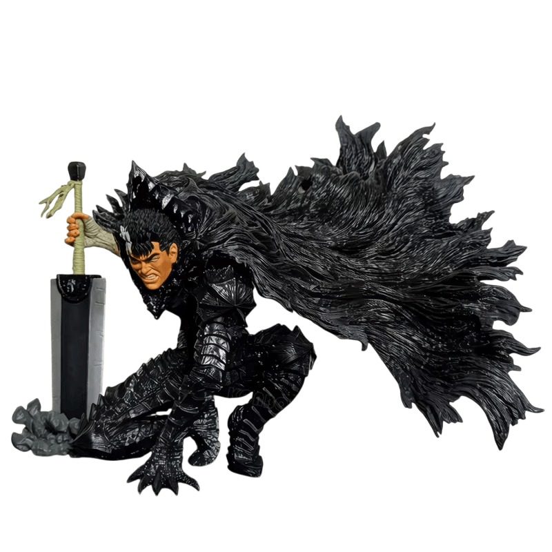 Figurine Guts en Armure du Berserker détourée sur fond noir, casque à gueule ouverte et crinière déployée en arrière