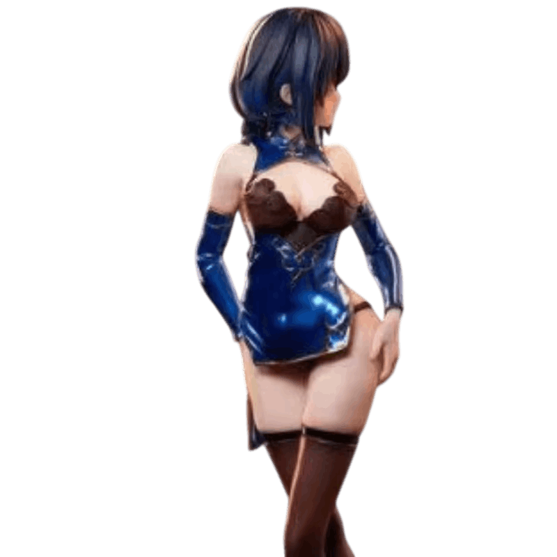 Figurine bishoujo en qipao bleu - vue de dos