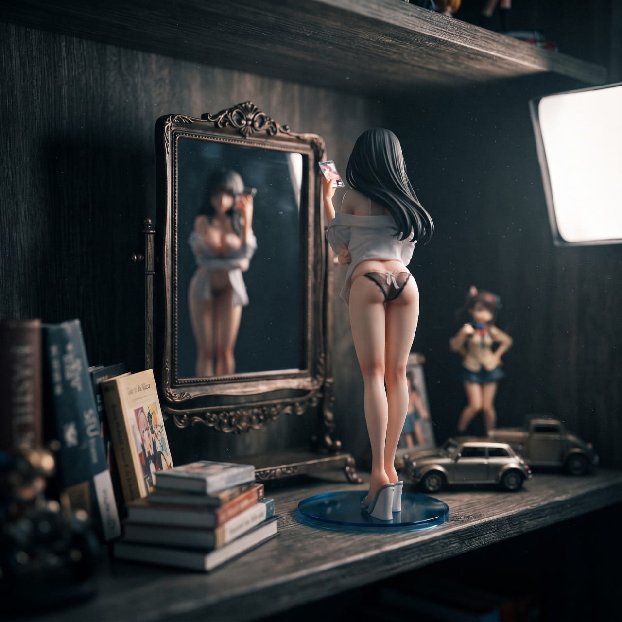 Figurine bishoujo Selfie Girl devant un miroir (décor non inclus)