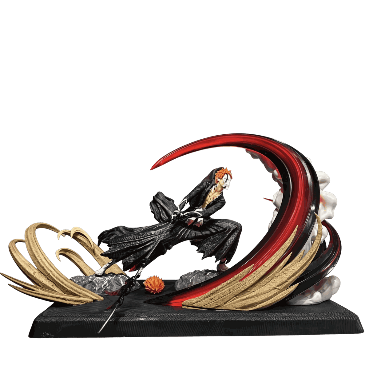 Figurine Ichigo Getsuga Tensho croissant rouge et noir vue de face - Bleach