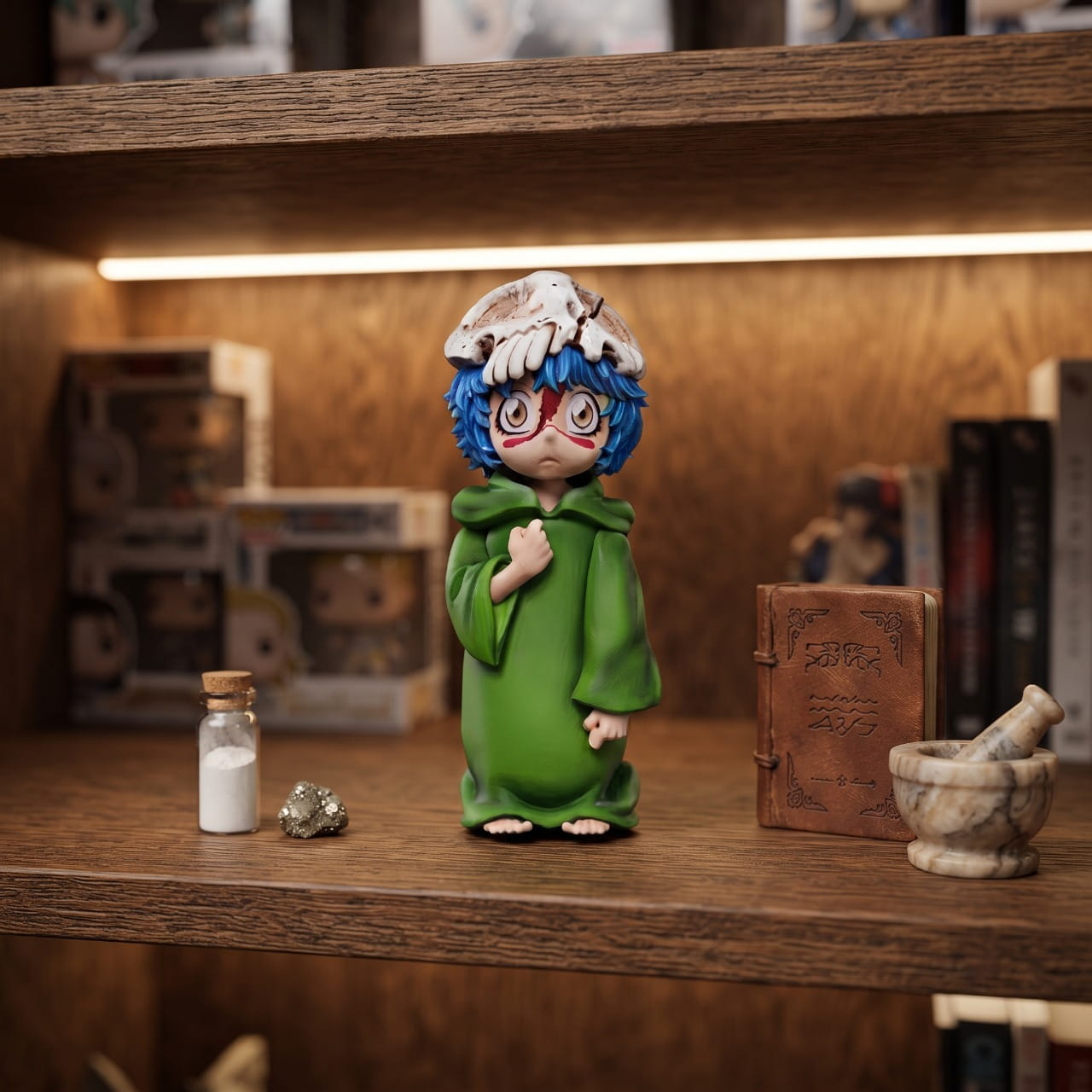 Figurine chibi Nelliel en forme enfant, exposée sur une étagère (décor non inclus)