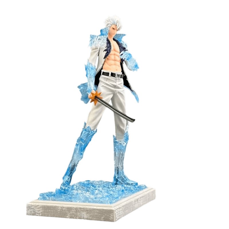 Figurine Toshiro Hitsugaya (Bleach), 28 cm, plaque gravée en relief à la base — détourée, vue sans décor.