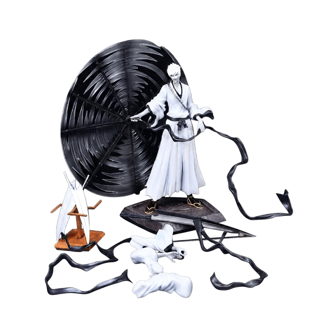 Figurine Zangetsu Ichigo blanc avec roue de lames noire et accessoires - Bleach