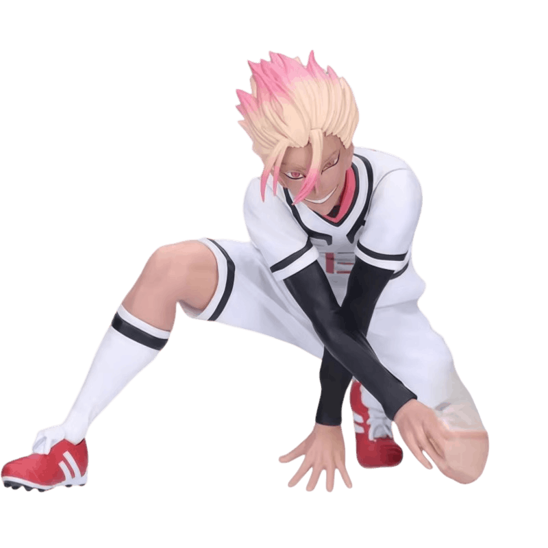 Figurine Shidou Ryusei (Blue Lock), cheveux roses en pointes et maillot blanc à col haut — détourée, vue sans décor.