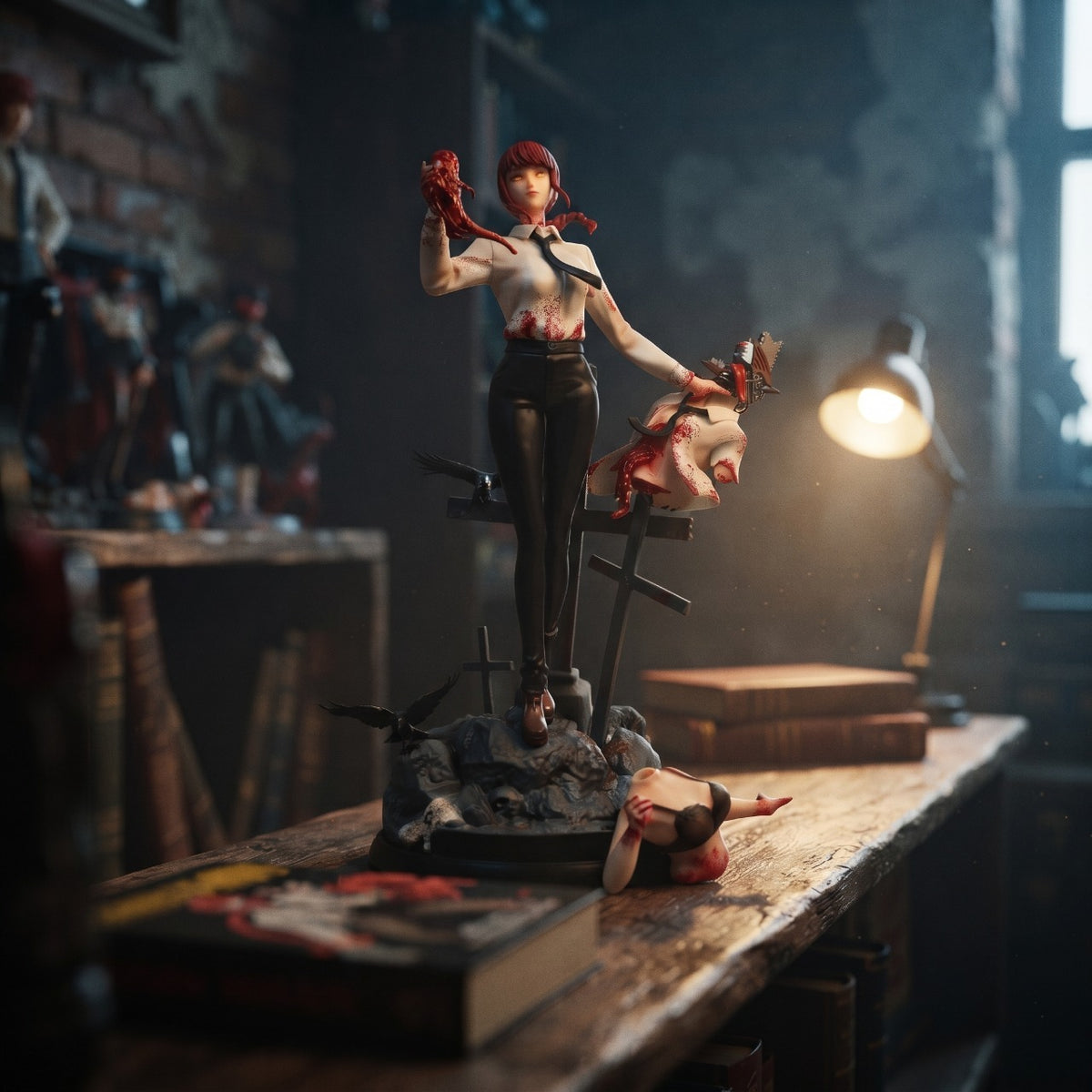 Figurine Chainsaw Man – Makima 35 cm, exposée sur une étagère (décor non inclus)