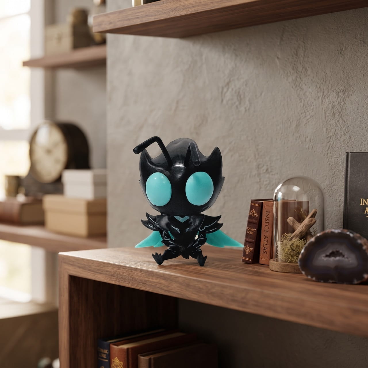Figurine chibi de Beru de Solo Leveling posée près d'un écran sur un bureau