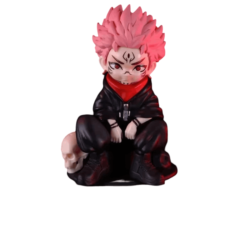 Figurine chibi Sukuna accroupi avec crâne Jujutsu Kaisen