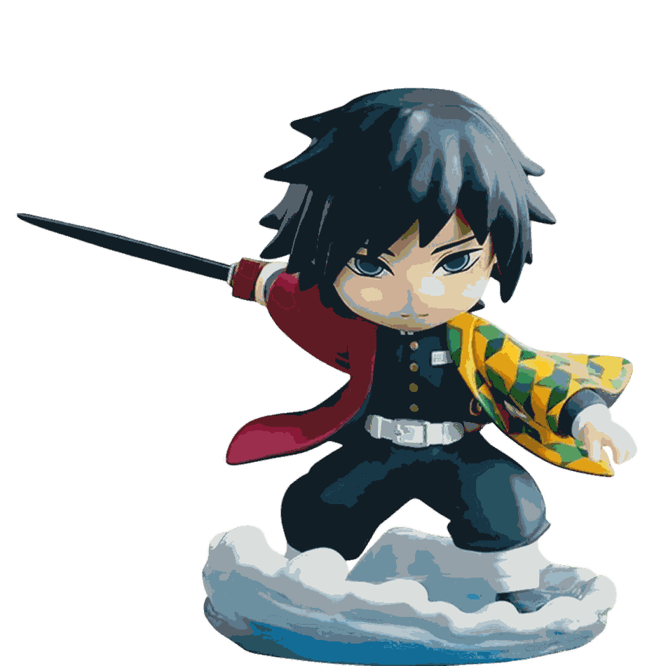 Figurine chibi Giyu Tomioka vue de face — lame tirée — Demon Slayer, PVC peint