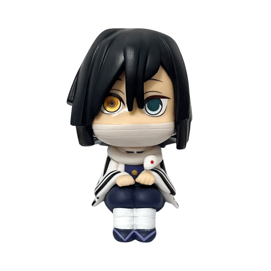 Figurine chibi Demon Slayer Iguro Obanai assis et Kaburamaru - face