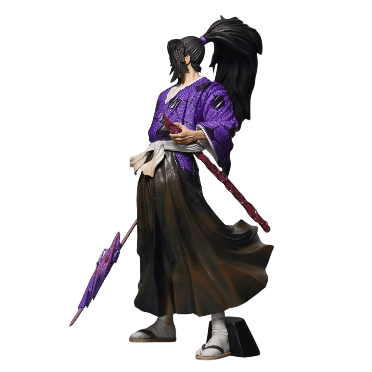 Figurine Kokushibō vue de profil, hakama noir en rotation et second sabre à la ceinture