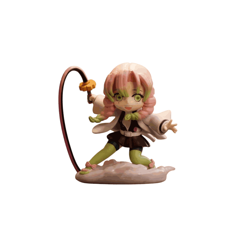 Figurine chibi Mitsuri Kanroji vue de face — chevelure rose et verte — Demon Slayer, PVC peint