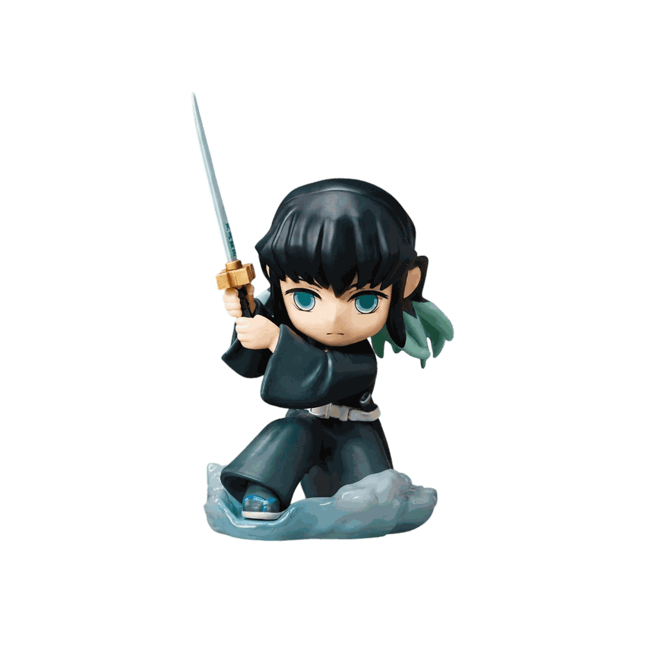 Figurine chibi Muichiro Tokito vue de face — longues mèches vert d'eau en dégradé — Demon Slayer, PVC peint