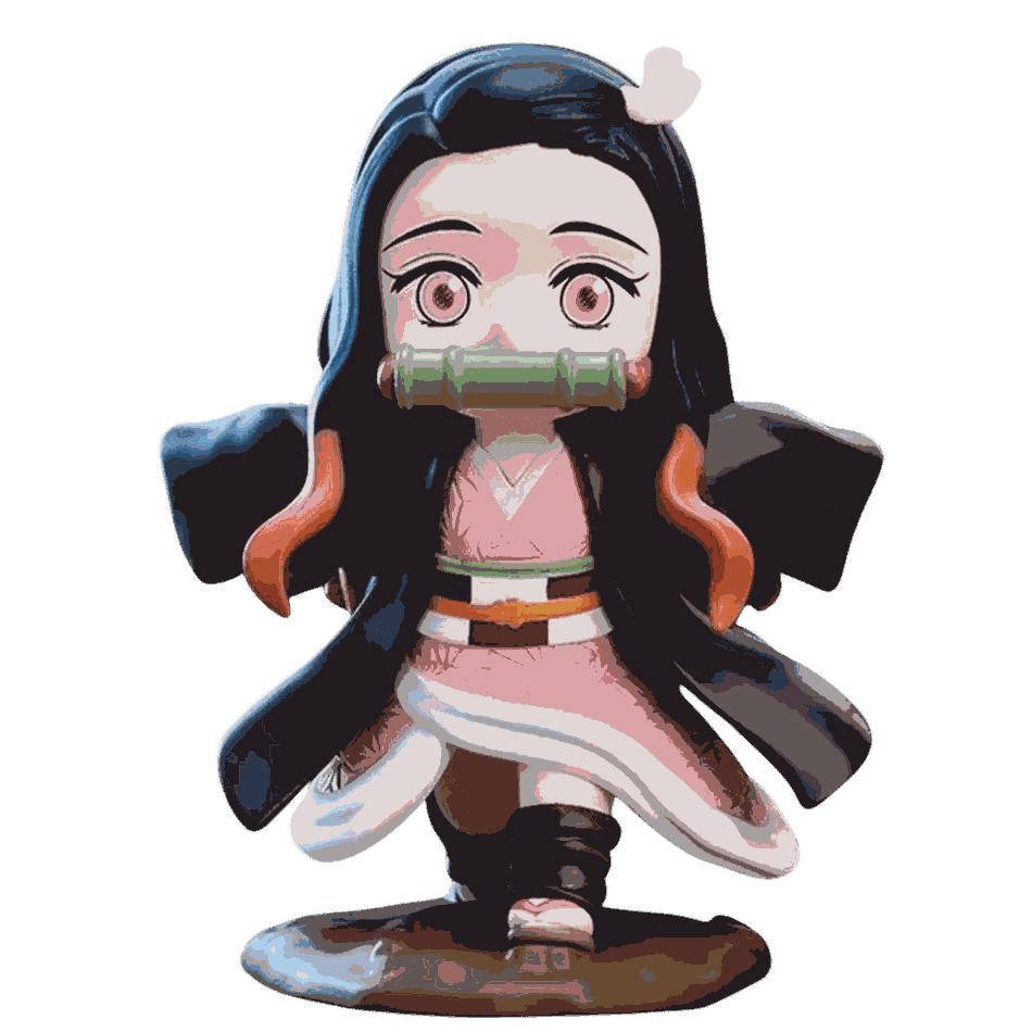 Figurine chibi Nezuko Kamado vue de face — mors de bambou, obi jaune — Demon Slayer, PVC peint
