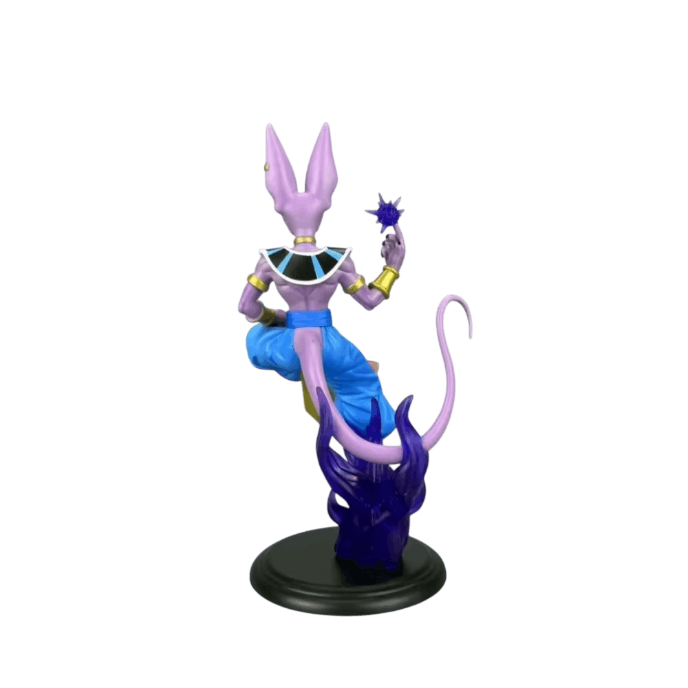 Figurine Beerus (Dragon Ball), 20 cm, peau violette mate qui tranche sur les liserés dorés — détourée, vue sans décor.