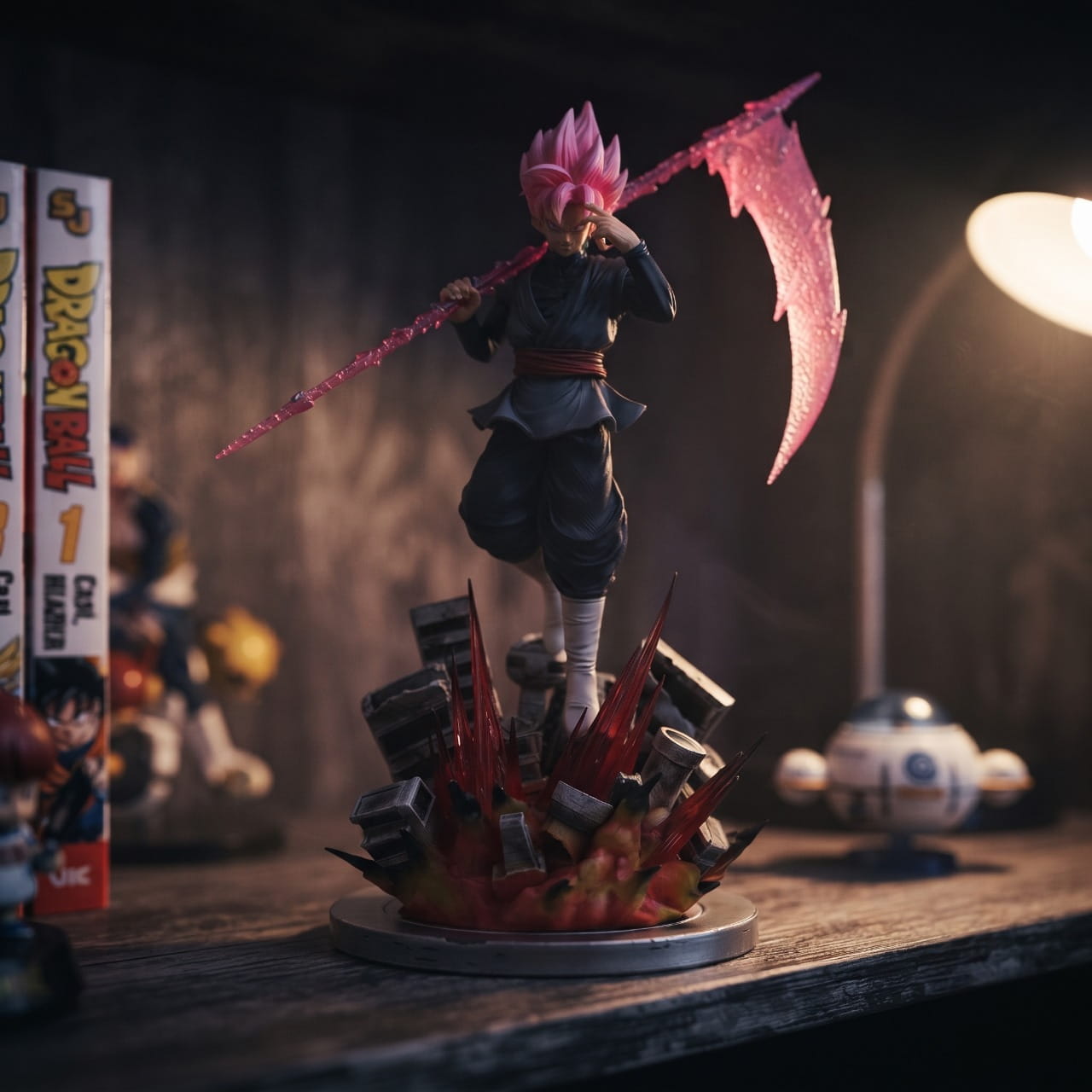 Figurine Goku Black Rose et sa faux Dragon Ball Super - exposee sur une etagere (decor non inclus)