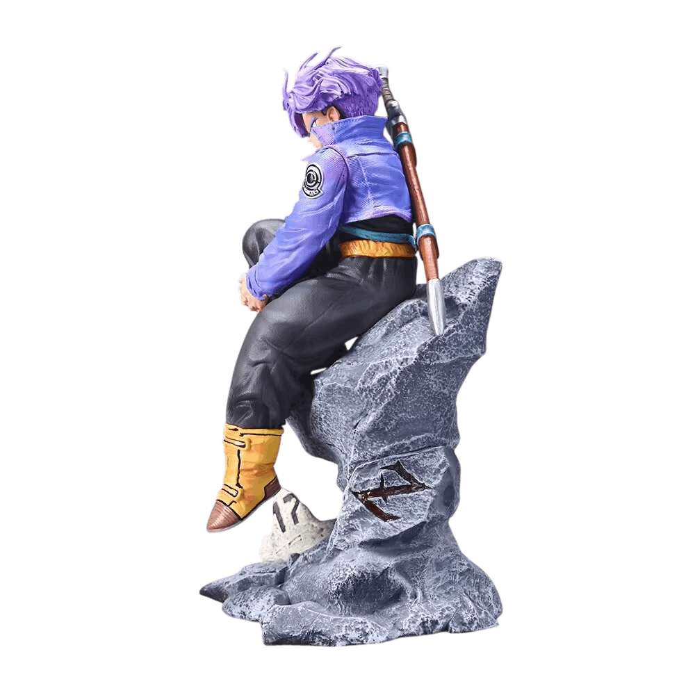 Figurine Trunks du futur (Dragon Ball), 26 cm, chevelure lavande sculptée en mèches, pas en bloc — détourée, vue sans décor.