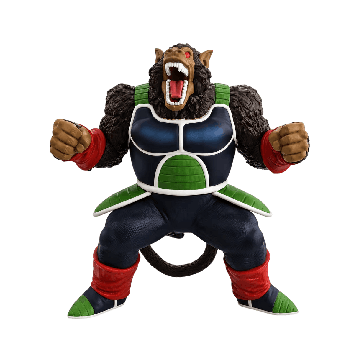 Figurine Bardock Ōzaru détourée sur fond noir, vue de face, poings serrés et manchettes rouges