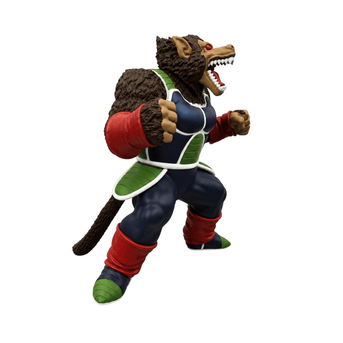 Figurine Bardock Ōzaru vue de trois quarts, queue brune enroulée entre les pieds