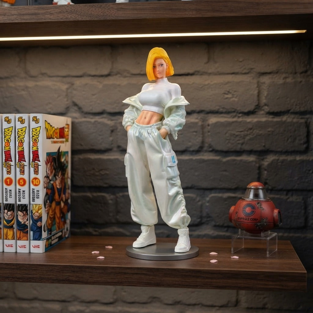 Figurine C-18 streetwear Dragon Ball Z - exposee sur une etagere (decor non inclus)