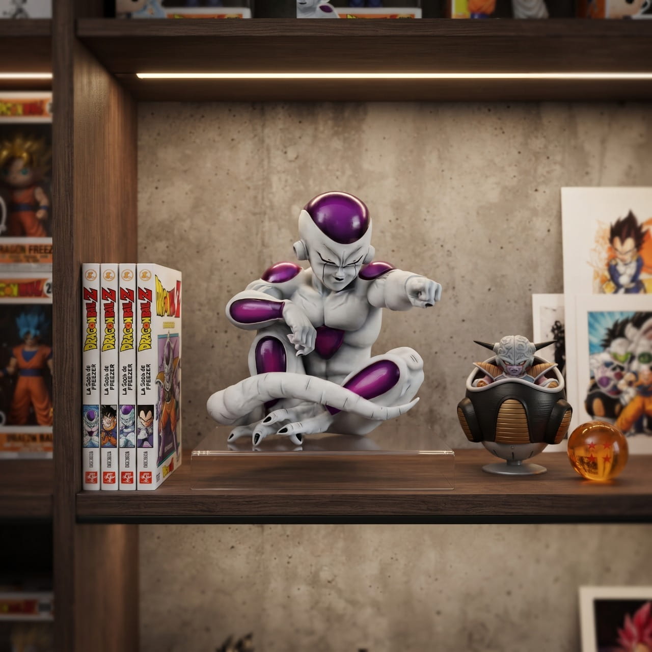 Figurine Frieza Dragon Ball Z exposee sur une etagere (decor non inclus)