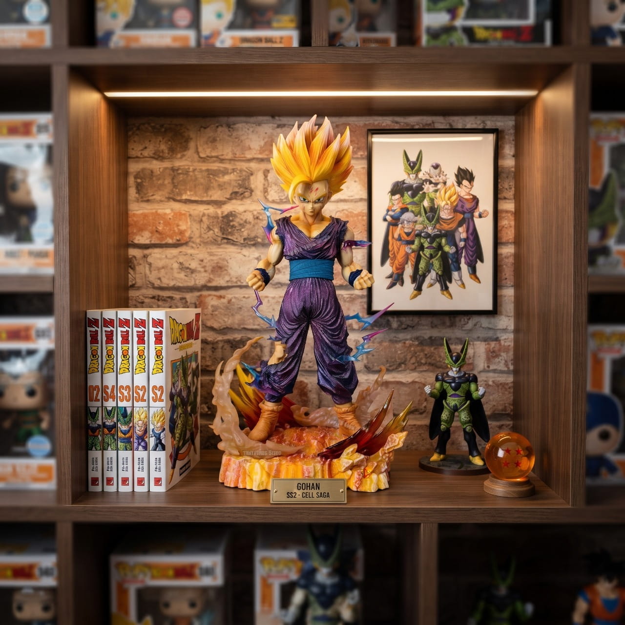 Figurine Gohan 25 cm exposee sur une etagere (decor non inclus)