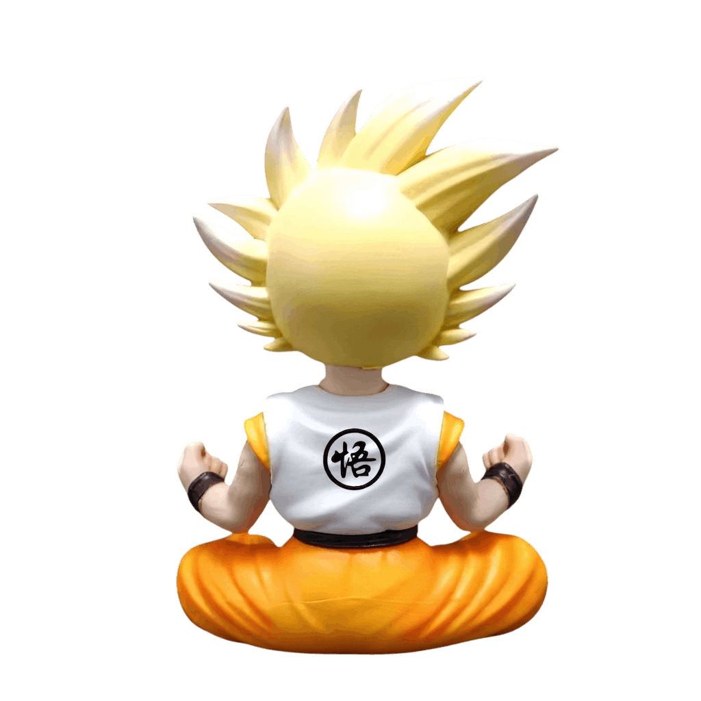 Figurine Goku Super Saiyan chibi 11 cm vue de dos, kanji Go sur le gi