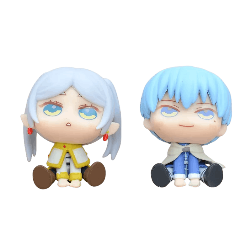 Figurines chibi Frieren et Himmel assises - les deux personnages