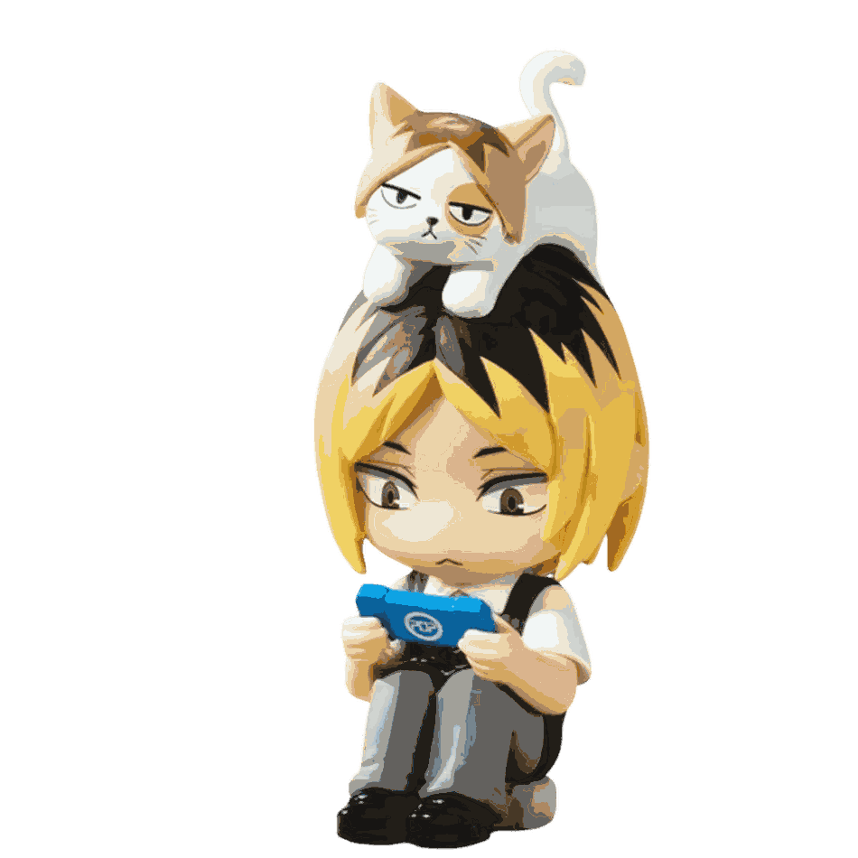 Figurine chibi Kenma Kozume vue de face — console portable — Haikyu, PVC peint
