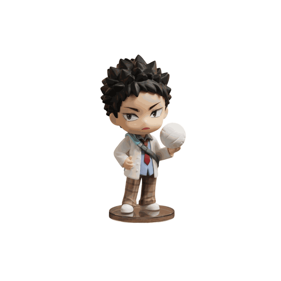 Figurine chibi Kiyoomi Sakusa vue de face — ballon sous le bras, expression fermée — Haikyu, PVC peint