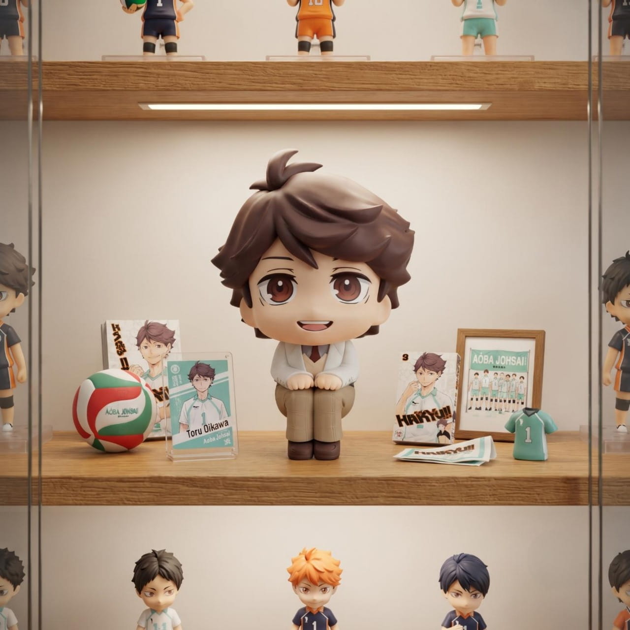 Figurine chibi Oikawa Tōru exposée sur une étagère (décor non inclus)