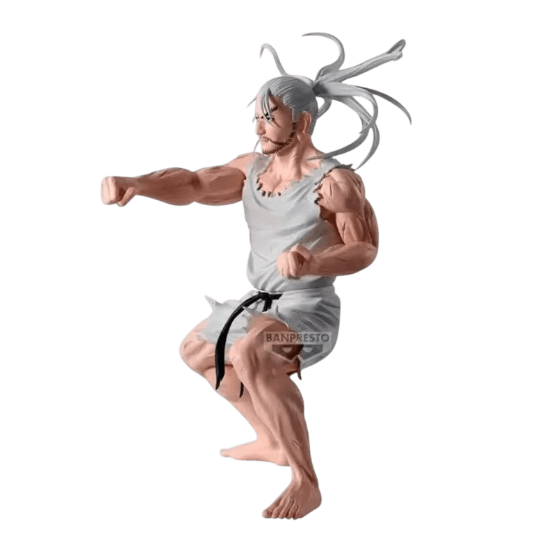 Figurine Isaac Netero détourée, vue de profil, appui bas sur les jambes et pans de la ceinture noire