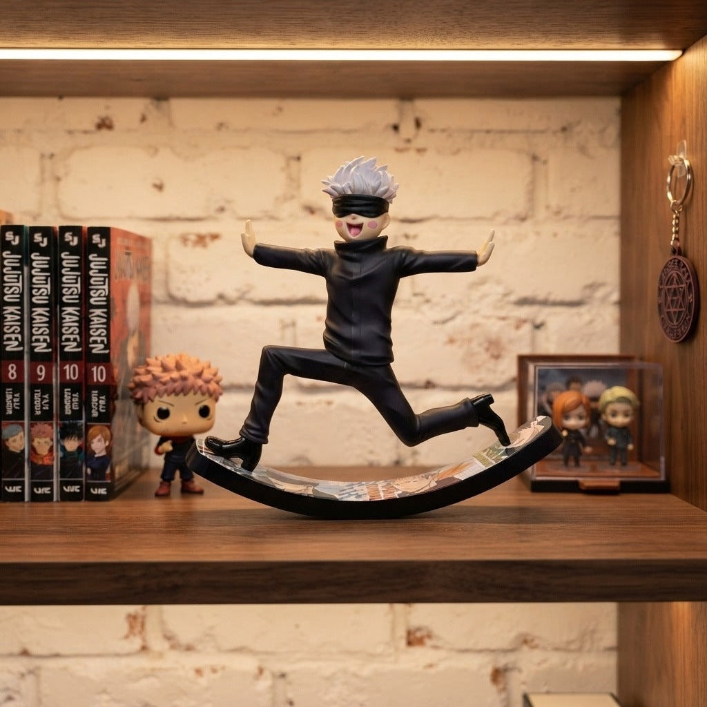 Figurine Gojo swing Jujutsu Kaisen exposée sur une étagère (décor non inclus)