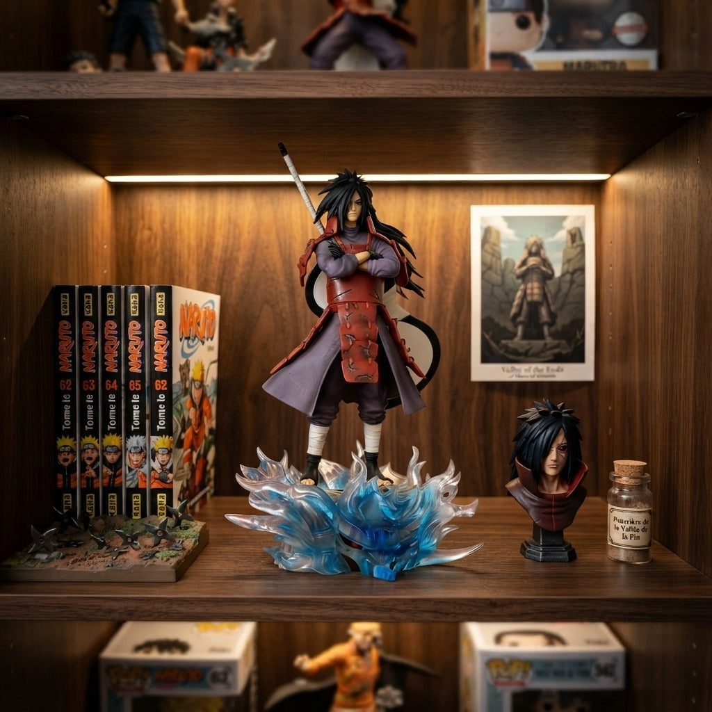 Figurine Madara Uchiha exposée sur une étagère de collection Naruto