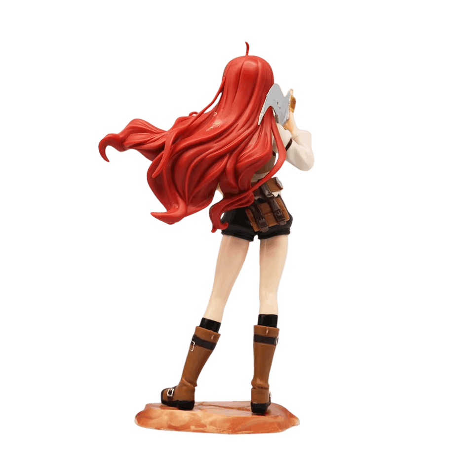 Figurine Eris de dos, longue chevelure rousse au vent, sabre à l'épaule, détourée sur fond blanc