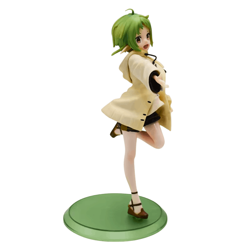 Figurine Sylphiette de trois quarts, cheveux verts courts, veste crème ouverte, détourée sur fond blanc