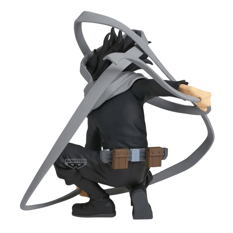 My Hero Academia Eraser Head figure 18 cm rear view: the grey scarf comes back down behind the legs and touches the ground