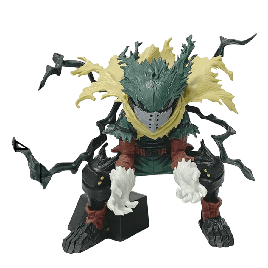 Figurine Deku au Fouet Noir vue de trois quarts, filaments noirs à éclats crème
