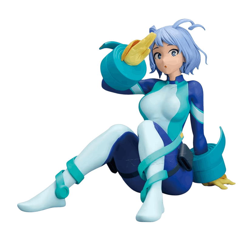 Figurine Nejire Hado assise vue de trois quarts, spirales du costume aux avant-bras
