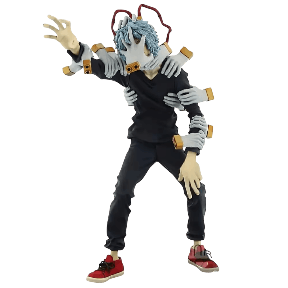 Figurine Shigaraki Tomura vue de trois quarts, mains grises rapportées sur les bras et le torse